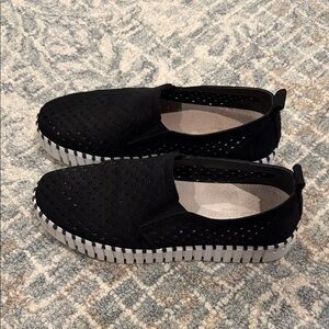 Ilse Jacobsen Black Perforated Slip-On Loafers with White Trim